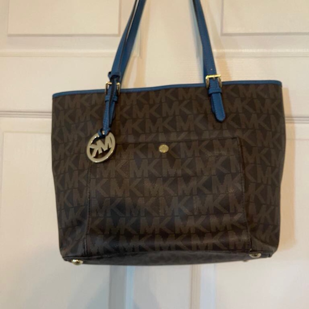 Michael Kors Brown and Blue Monogram Tote